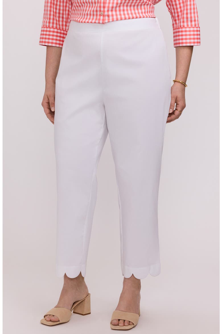 Elaine Scallop Hem Cotton Blend Crop Pants, Main, color, WHITE