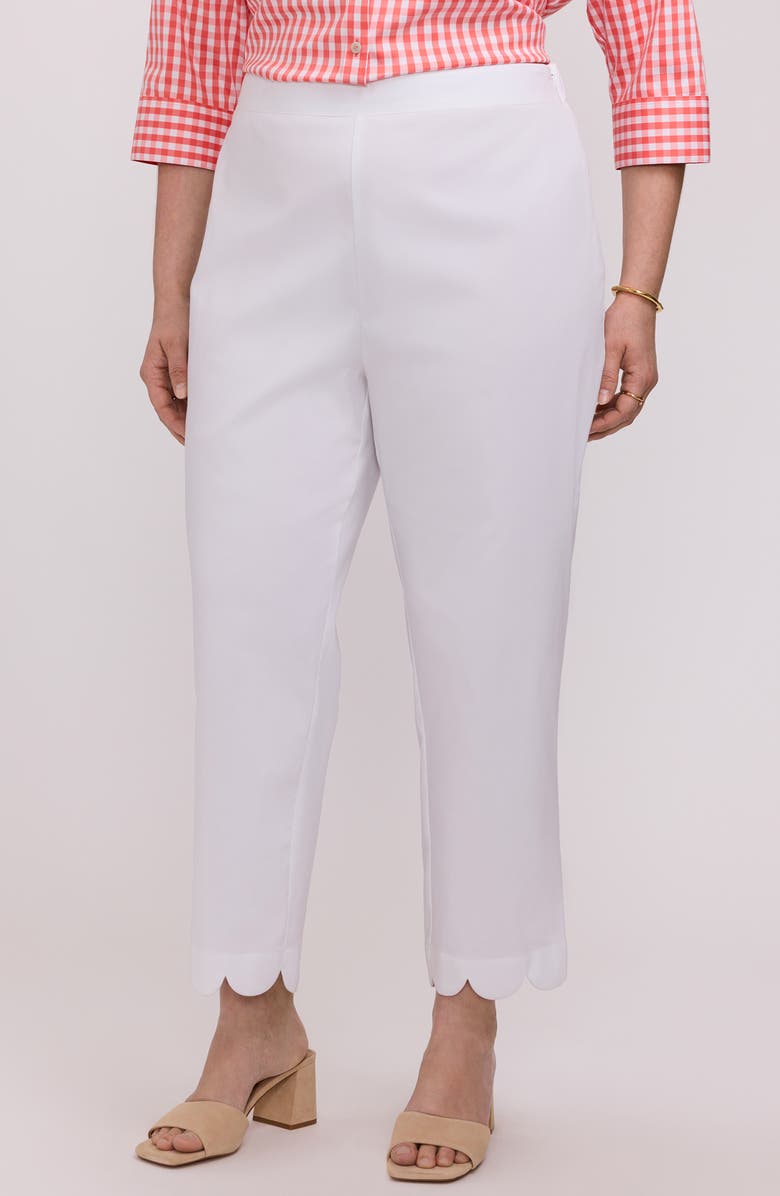 Foxcroft Elaine Scallop Hem Cotton Blend Crop Pants, Main, color, White