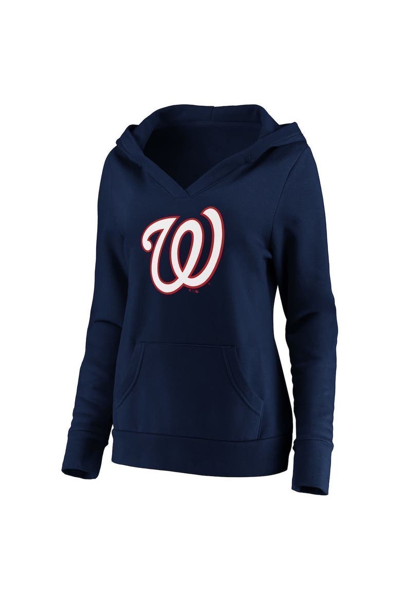 Women's Fanatics Branded Navy Washington Nationals Official Logo Crossover V-Neck Pullover Hoodie, Alternate, color, NAVY
