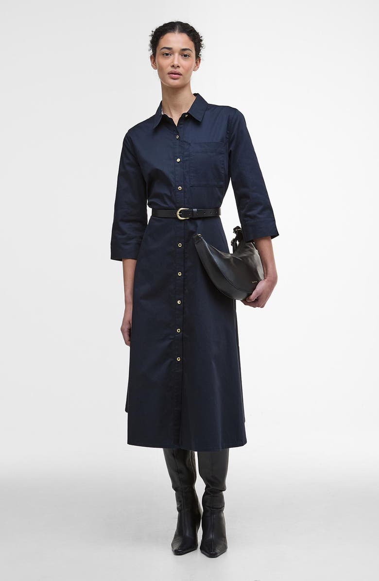 Barbour Saffron Cotton Fit & Flare Midi Shirtdress, Alternate, color, Dark Navy