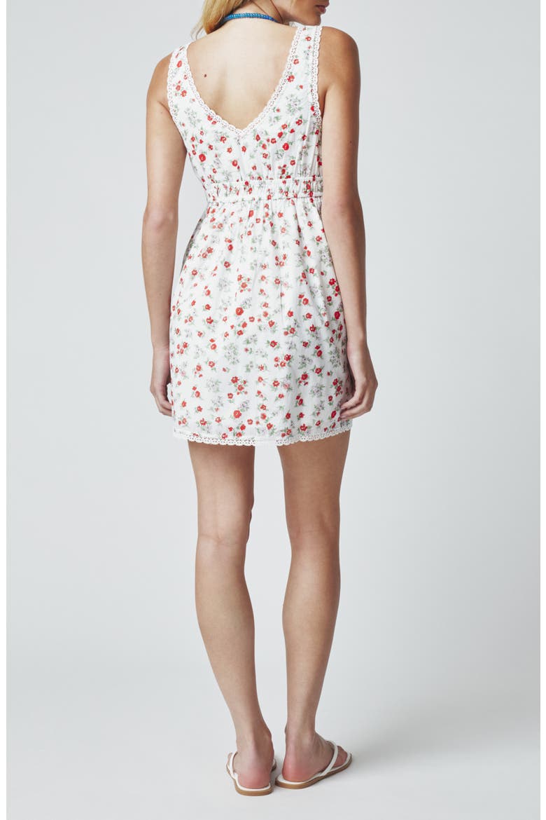 Ditsy Floral Lace Trim Minidress, Alternate, color, WHITE/ CAYENNE