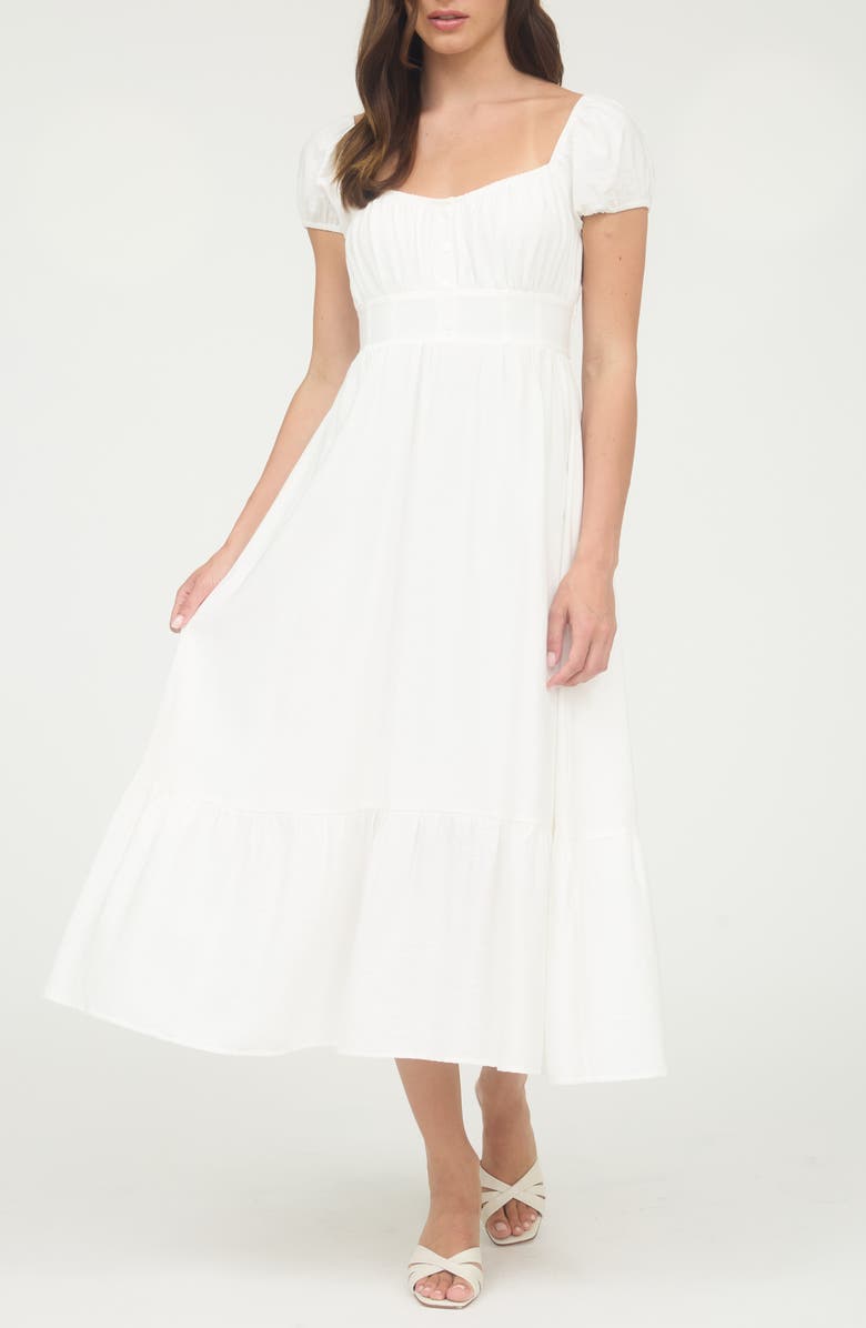 Blu Pepper Cap Sleeve Empire Waist Midi Dress, Main, color, White