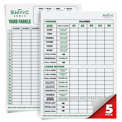 5 Pack Premium Yardzee & Farkle Scorecards