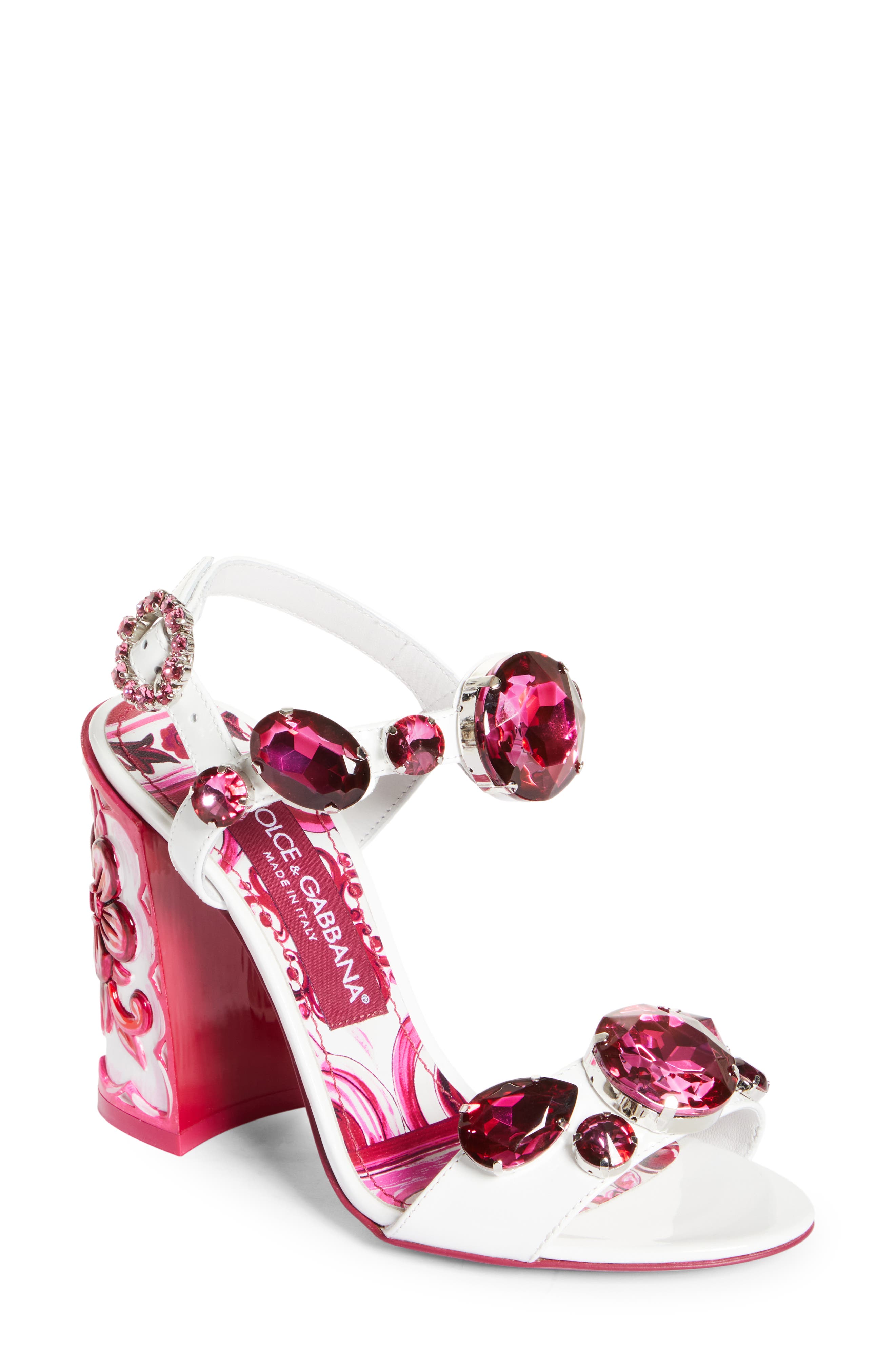 Keira Crystal Embellished Block Heel Platform Sandal, Main, color, WHITE/ FUCHSIA