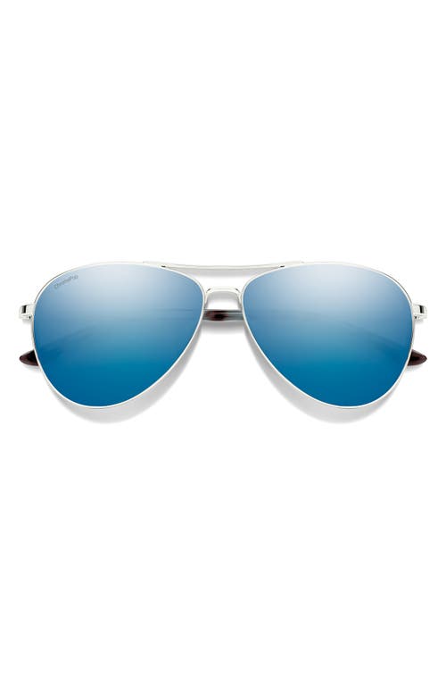 Smith Langley Ii 61mm Chromapop™ Polarized Aviator Sunglasses In Silver/blue Mirror