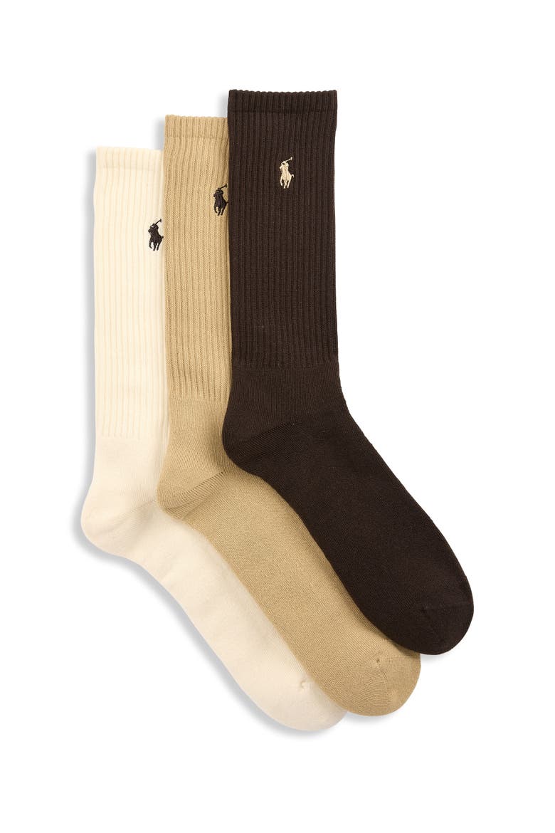 Big & Tall 3-pk Ribbed Crew Socks, Main, color, BROWN