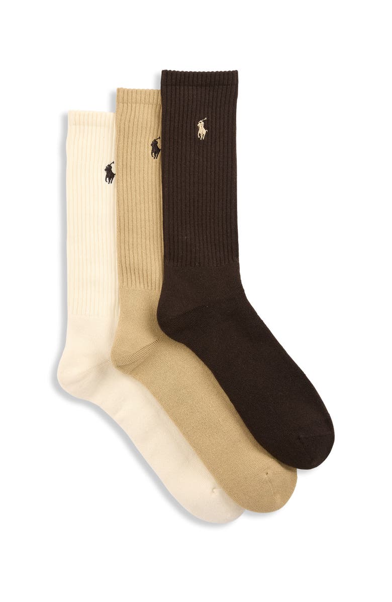 Polo Ralph Lauren Big & Tall 3-pk Ribbed Crew Socks, Main, color, Brown