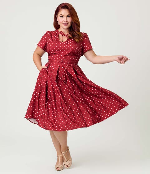 Plus Size Short Petal Sleeve Tie Neck Dahlia Swing Dress
