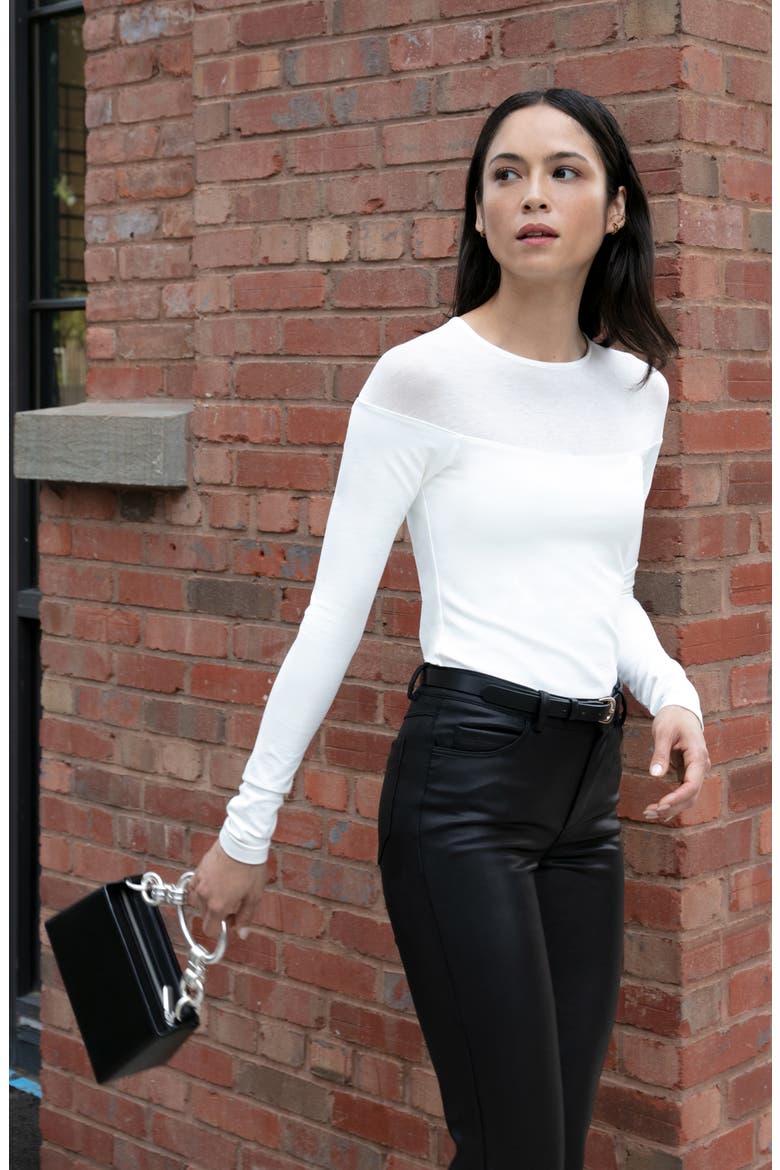 Pearl Sheer Yoke Jersey Top, Alternate, color, OFF WHITE