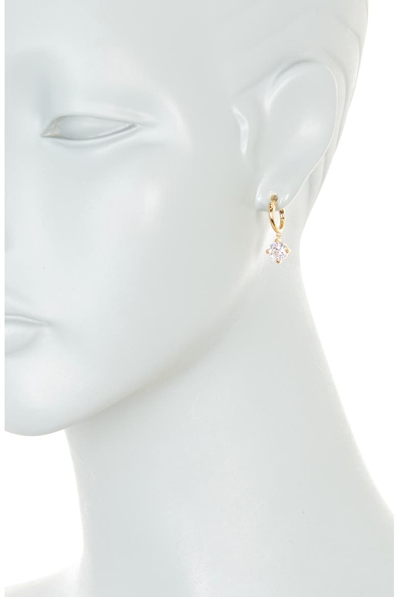 18K Gold Plated Round CZ Drop Huggie Hoop Earrings, Alternate, color, GOLD
