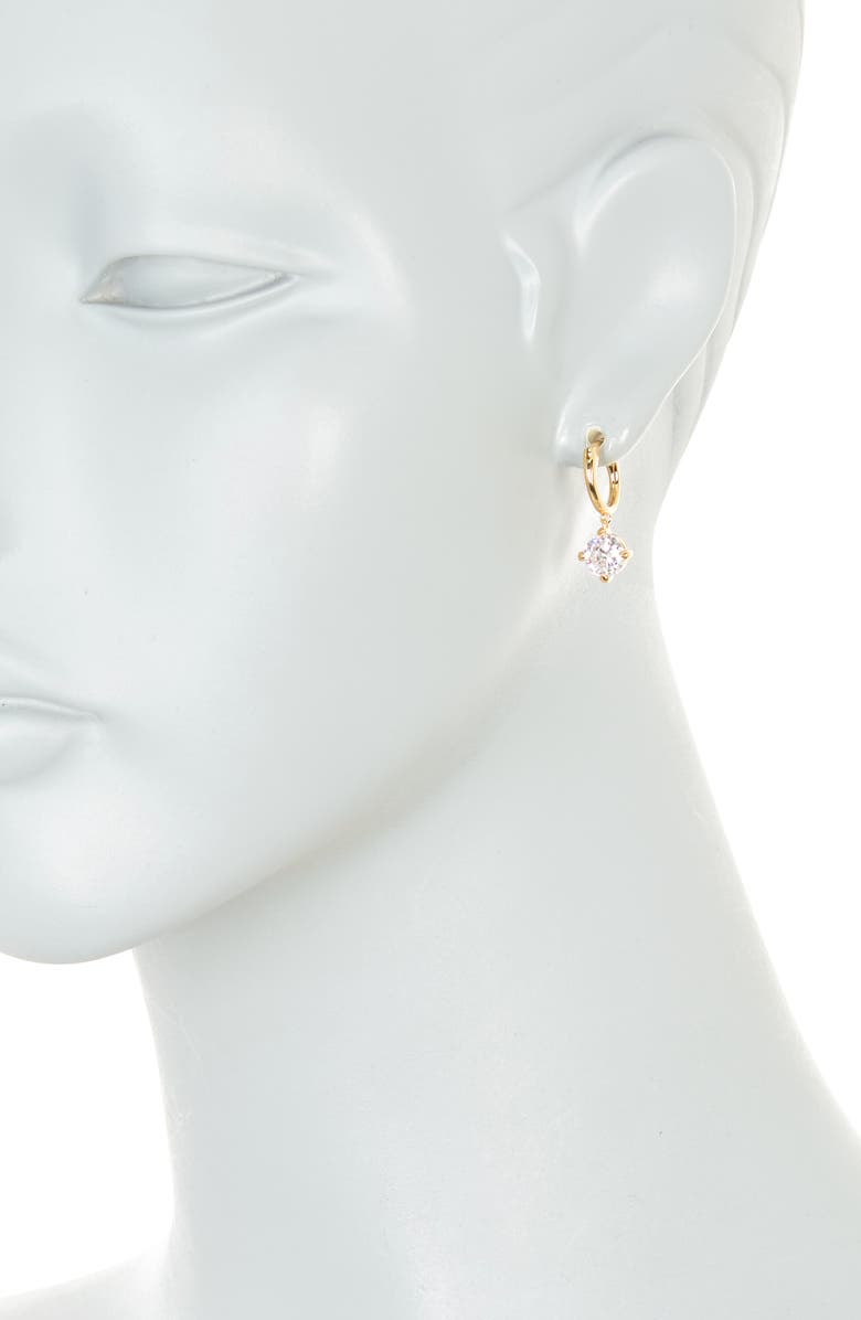 Nadri 18K Gold Plated Round CZ Drop Huggie Hoop Earrings, Alternate, color, Gold