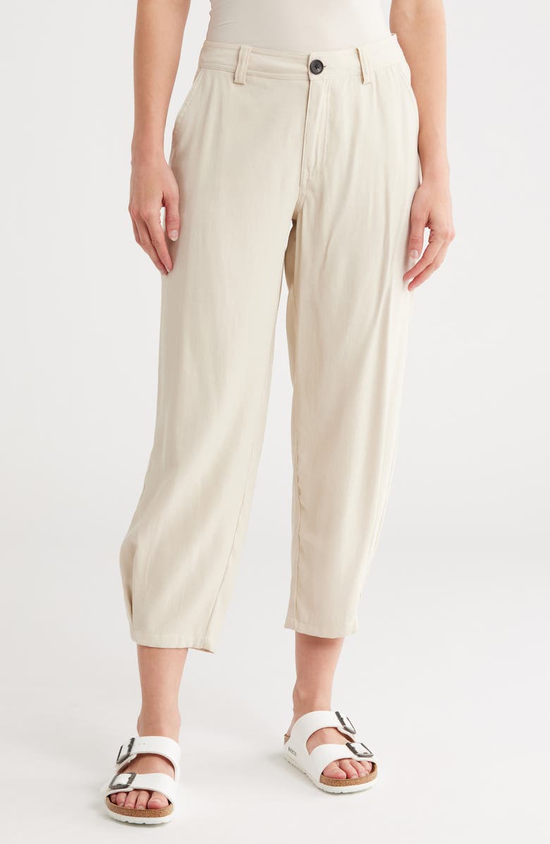 INDUSTRY REPUBLIC CLOTHING Pleated Hem Crop Chino Pants, Main, color, Beige