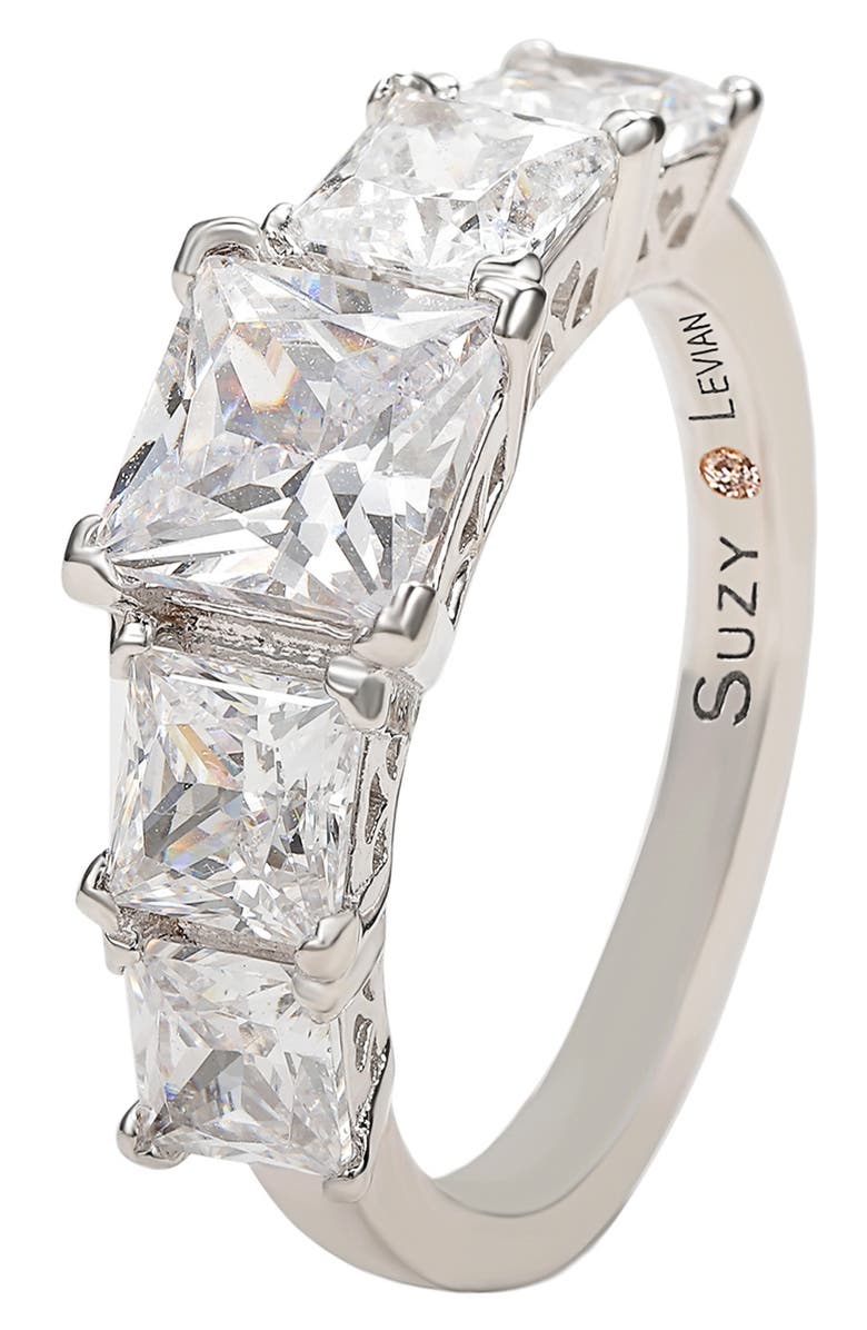 SUZY LEVIAN Sterling Silver Cubic Zirconia Asshcer Cut Ring, Alternate, color, 