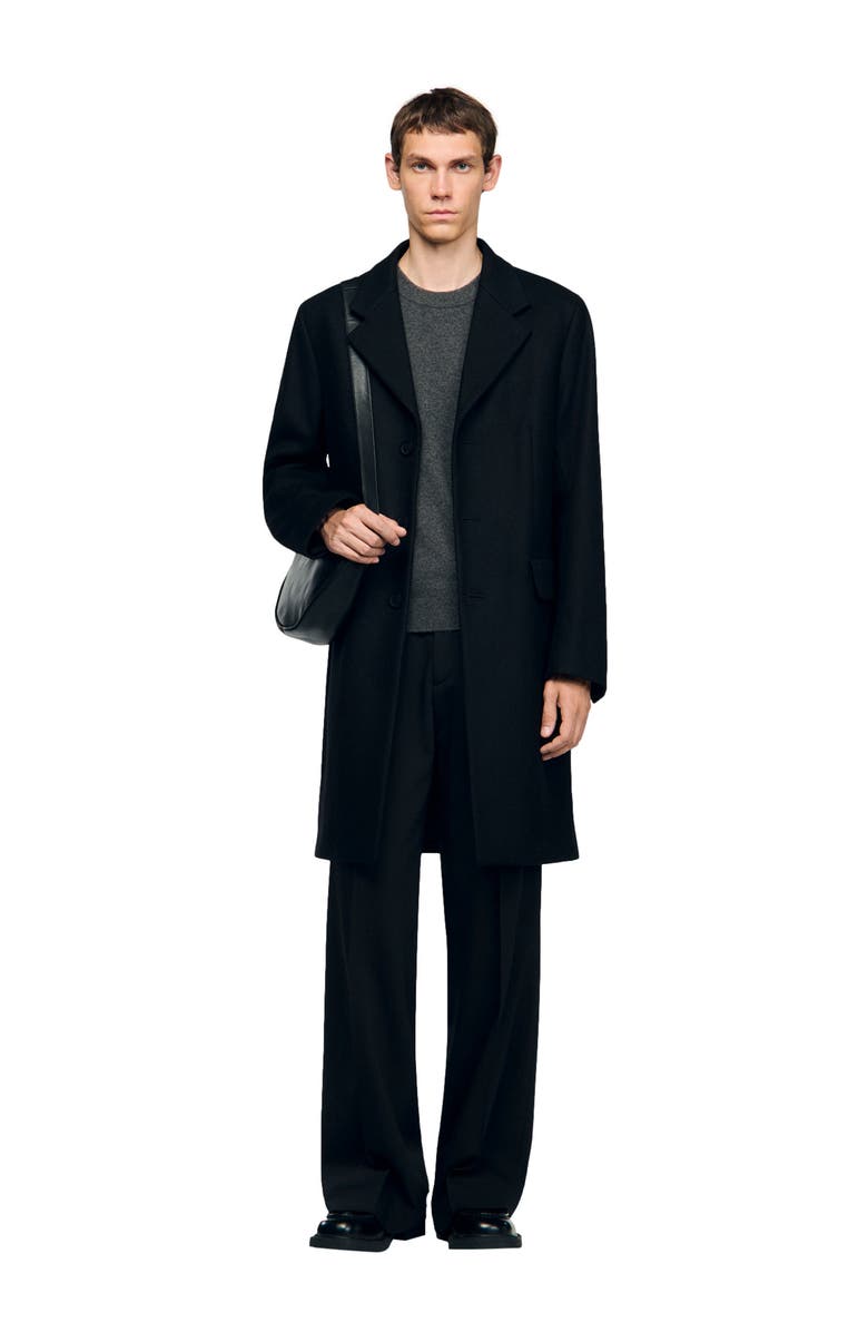 SANDRO Wool and cashmere coat, Alternate, color, Black