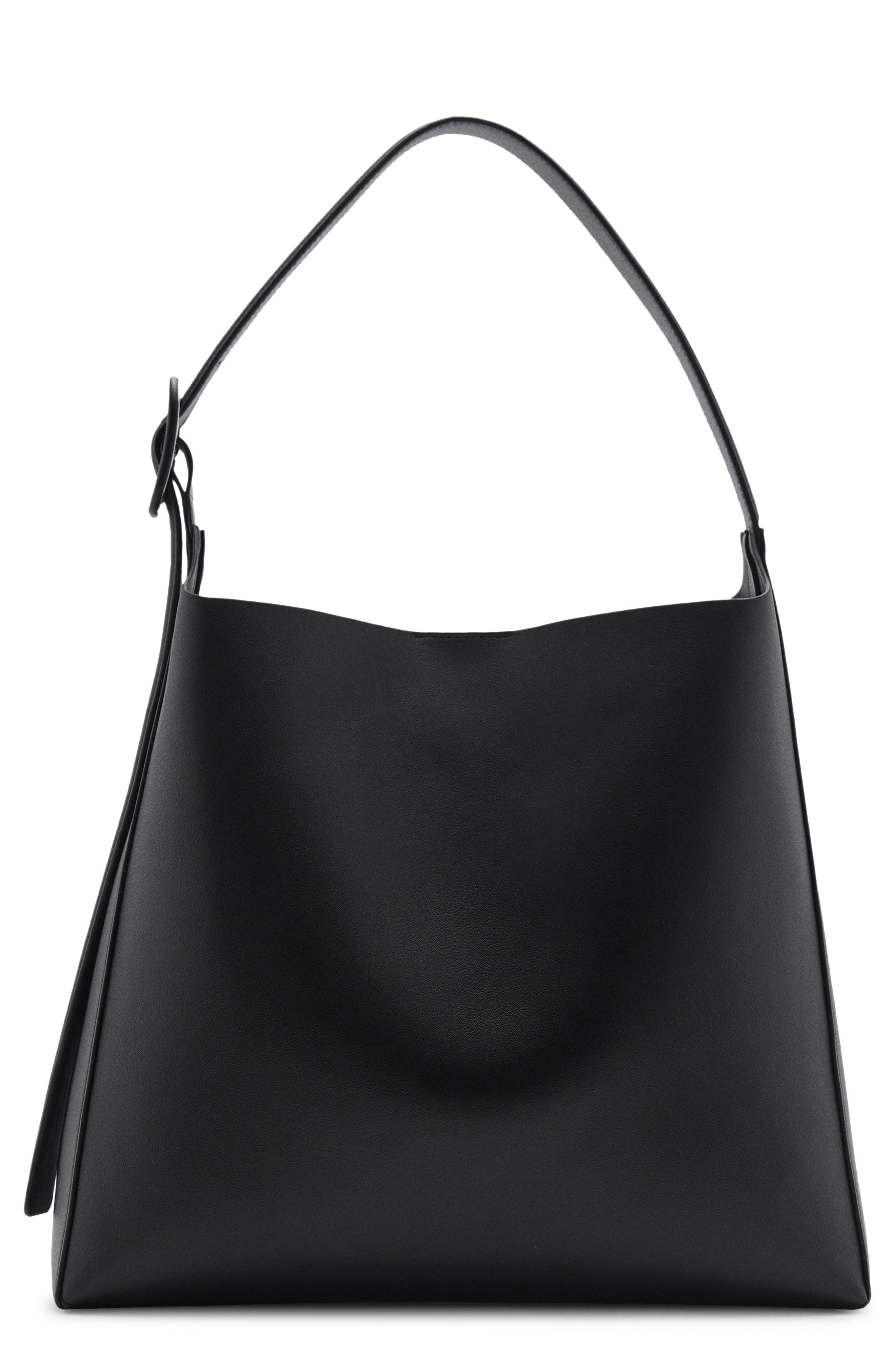 MANGO Buckle Faux Leather Shopper Bag, Main, color, Black