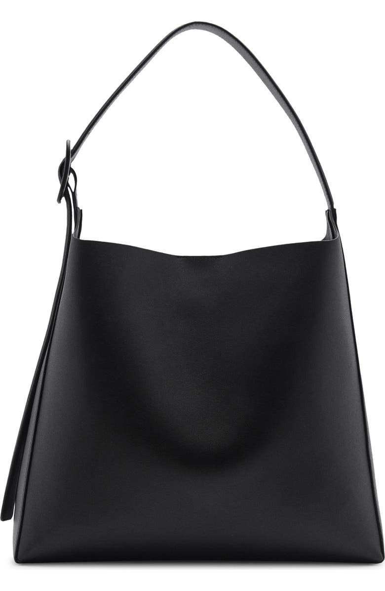 MANGO Buckle Faux Leather Shopper Bag, Main, color, Black