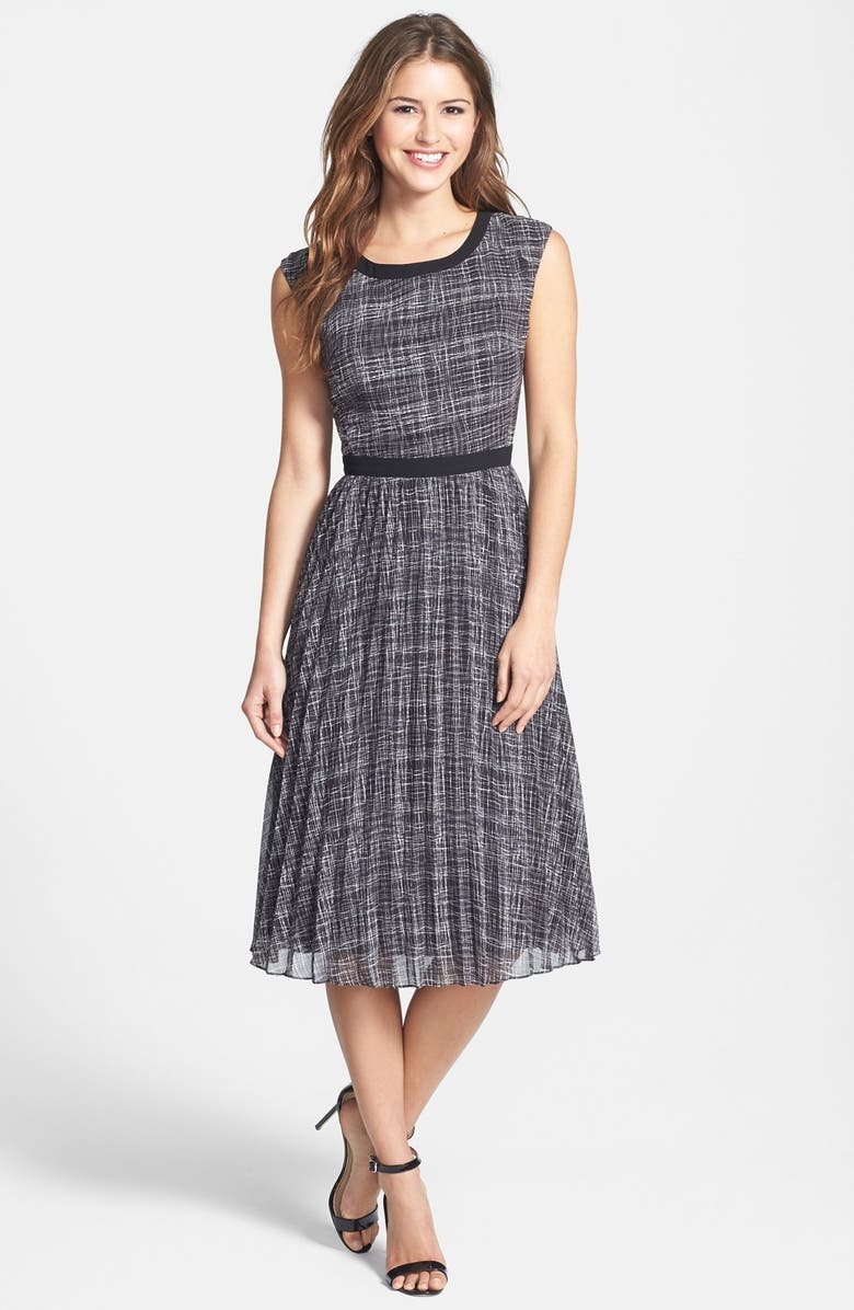 Halogen<sup>®</sup> Print Sunburst Pleat Dress, Main, color,