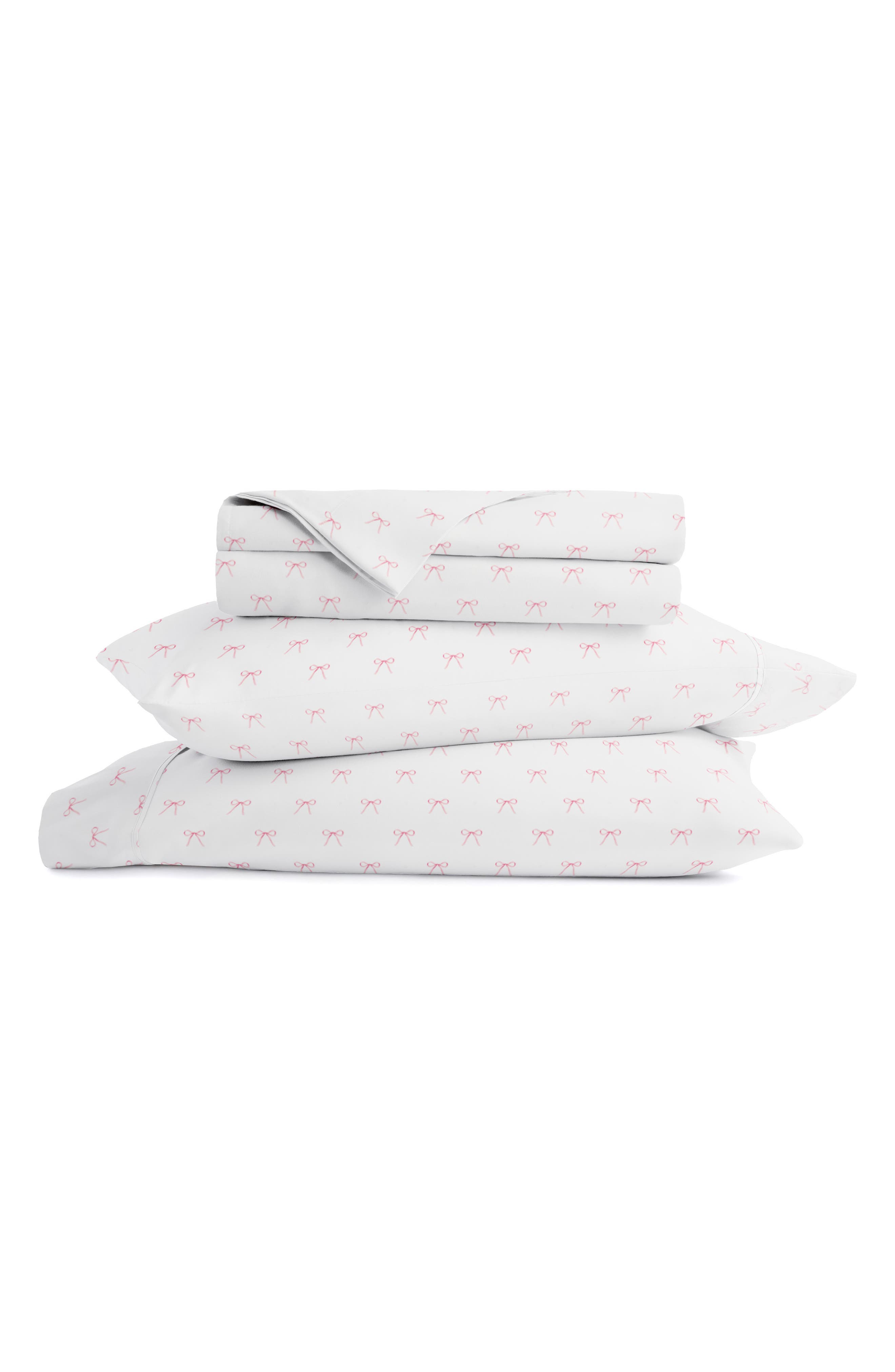 Homespun Kaycie Gray Pink Bows Microfiber Sheet Set In White