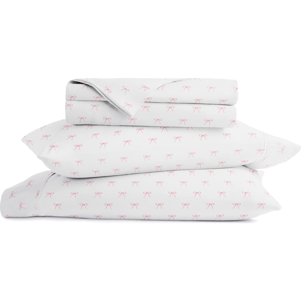 Homespun Kaycie Gray Pink Bows Microfiber Sheet Set In White