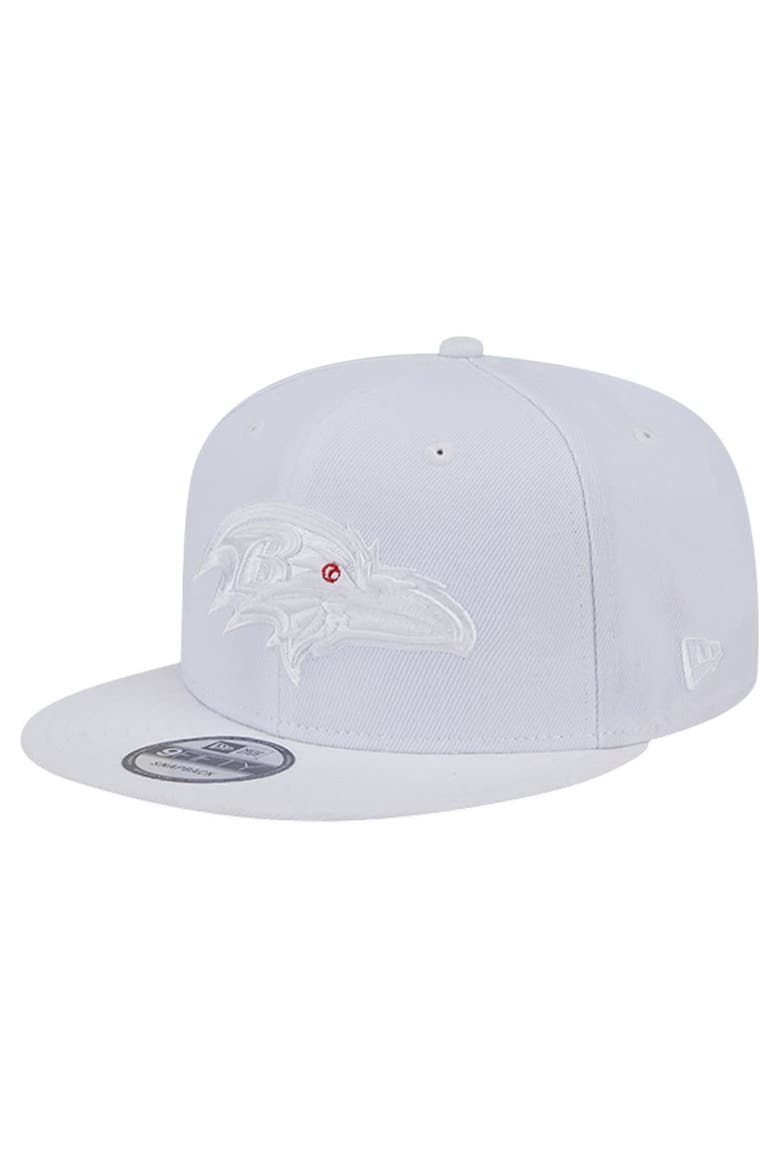 Men's New Era Baltimore Ravens Main White on White 9FIFTY Snapback Hat, Main, color, White
