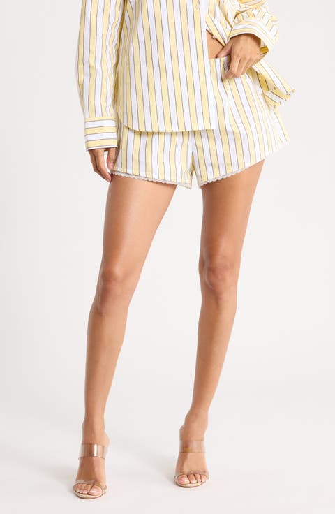 Poplin Lace Trim Stripe Boxer Shorts