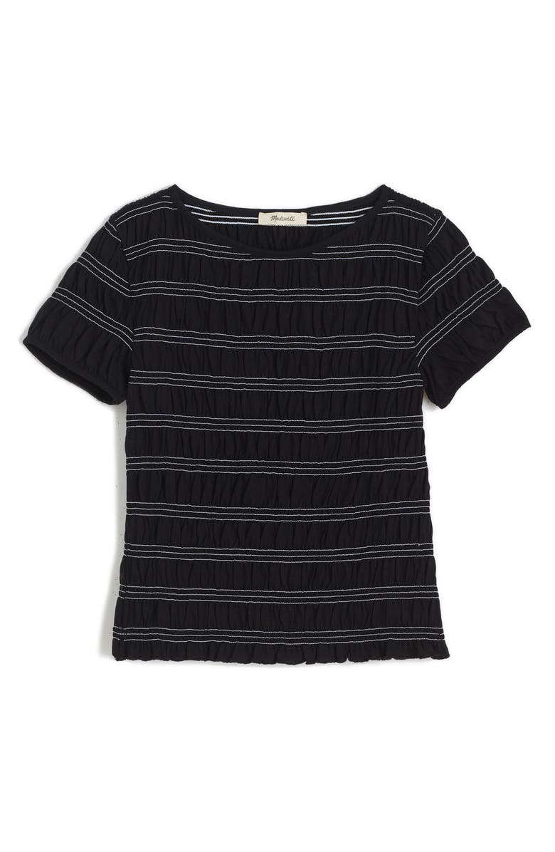 Madewell Smocked Short Sleeve Top, Main, color, Jet Black
