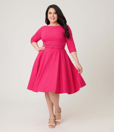 Plus Size Three Quarter Sleeve Belted Devon Swing Dress