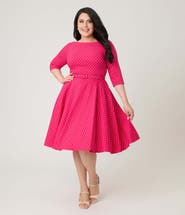 Unique Vintage Plus Size Three Quarter Sleeve Belted Devon Swing Dress