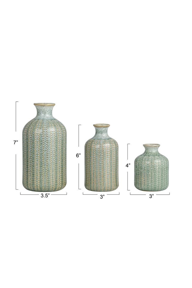 Embossed Stoneware Vases with Reactive Glaze, Grey, Set of 3, Alternate, color, Grey