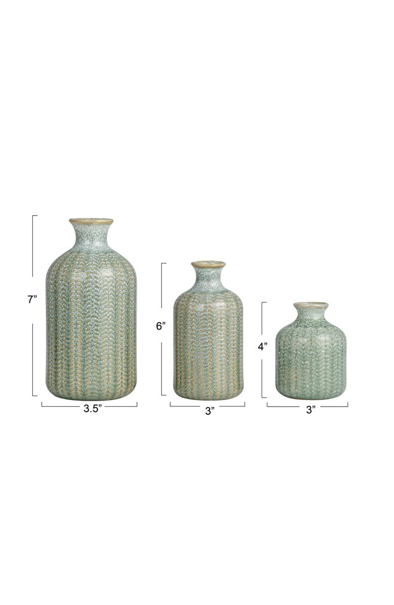 Storied Home Embossed Stoneware Vases with Reactive Glaze, Grey, Set of 3, Alternate, color, 