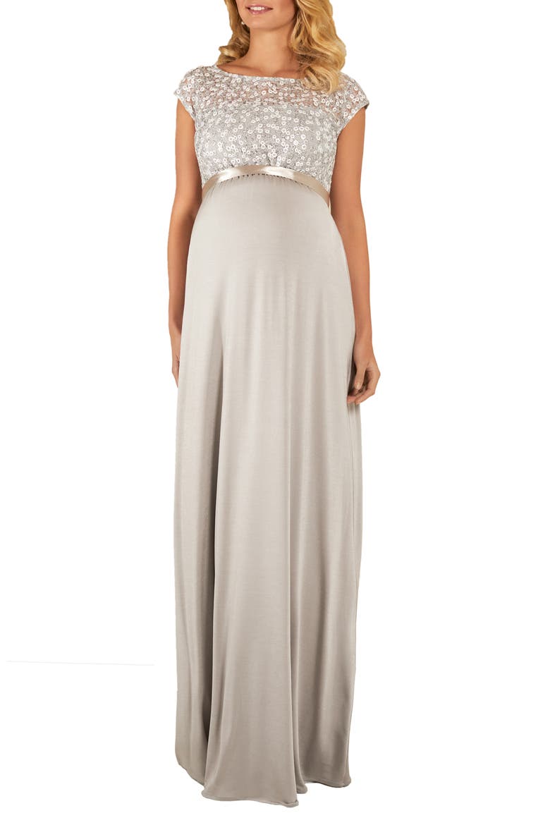 Mia Lace & Jersey Maternity Gown, Main, color, SILVER