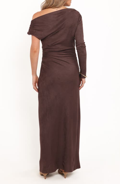 Petal And Pup Petal & Pup Olympia Off The Shoulder Long Sleeve Dress In Brown