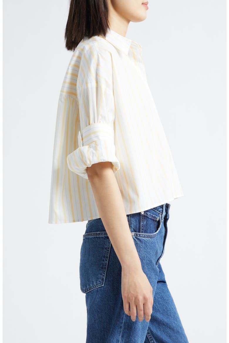 Next Ex Stripe Button Front Shirt, Alternate, color, IVORY / YELLOW / BLUE