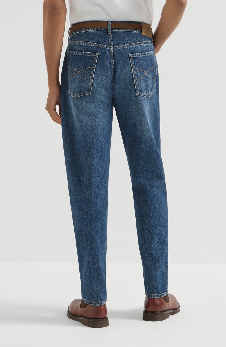 Brunello Cucinelli Denim iconic fit five-pocket trousers with rips, Alternate, color, Dark Denim