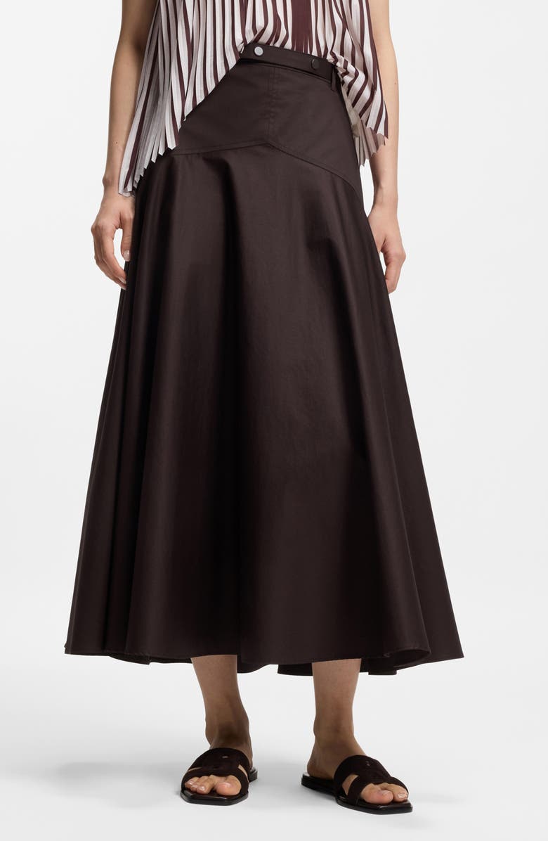 BOSS Vusola Stretch Cotton Maxi Skirt, Main, color, Cave Brown