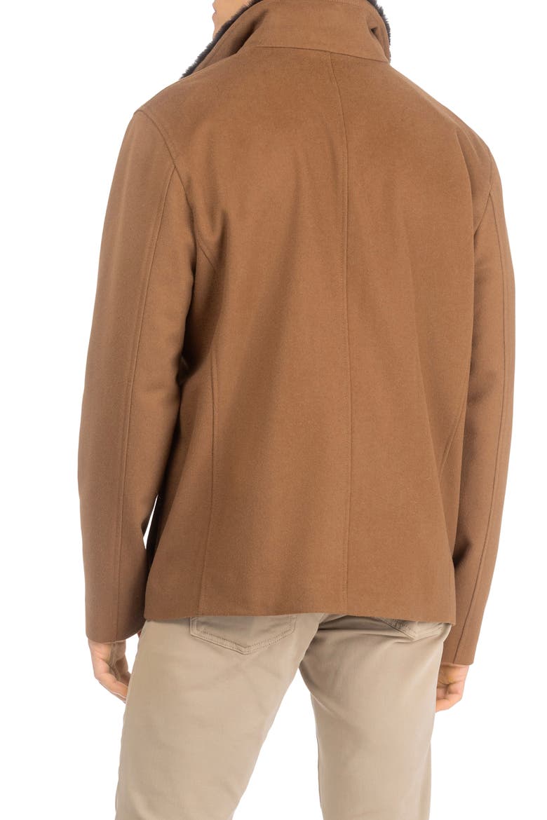 Men's Wool Jacket with Detachable Genuine Shearling Collar, Alternate, color, Whiskey/Dark Brown