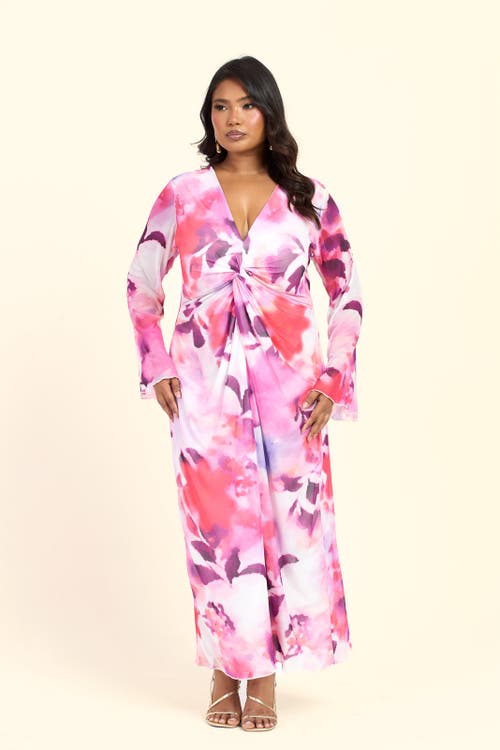 Fashion-szn Curve Plus Size Floral Twist Front Midi Dress In Pink