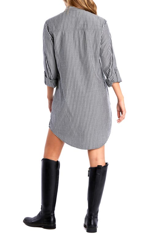 Billy T Jenifer Linen Blend Shirtdress In Smoke Stripes
