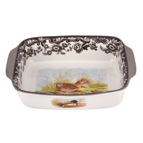 Woodland 12" x 9.5" Rectangular Handled Dish, Mallard / Quail