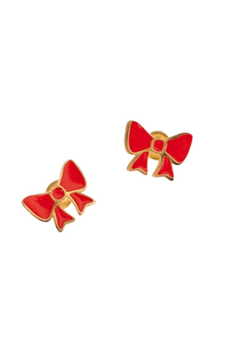 Girls' Red Enamel Bow Flatback Stud Hypoallergenic Earrings, Alternate, color, Red