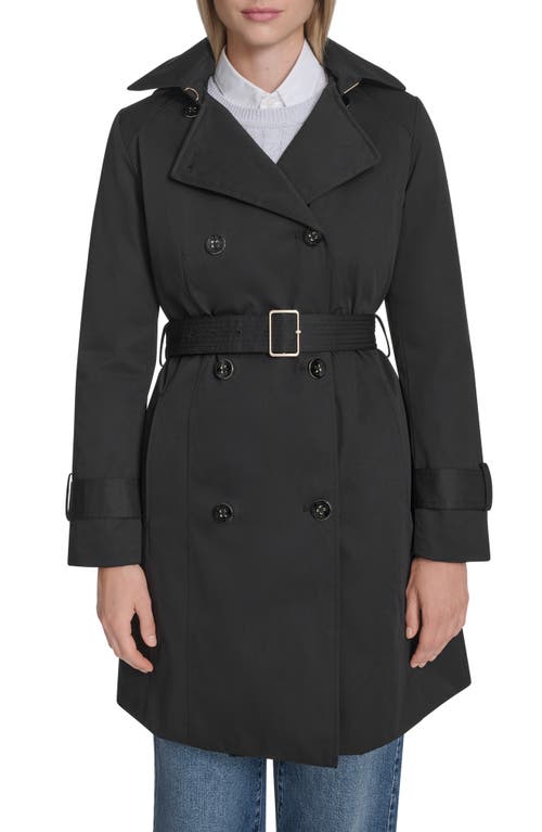 Cole Haan Water Resistant Twill Hooded Trench Coat In Black