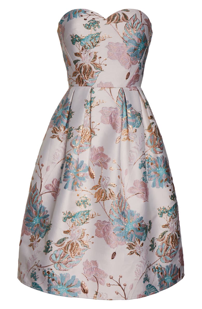 Chi Chi London Haven Strapless Jacquard Party Dress, Alternate, color,