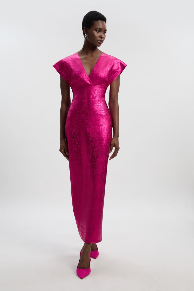 Deep V-Neck Angel Sleeve Maxi Dress, Main, color, Hot Pink
