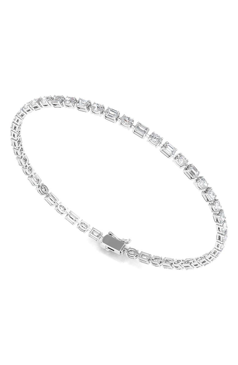 HauteCarat Oval & Emerald Cut Lab Created Diamond Tennis Bracelet, Alternate, color, 5.80 Ctw White Gold