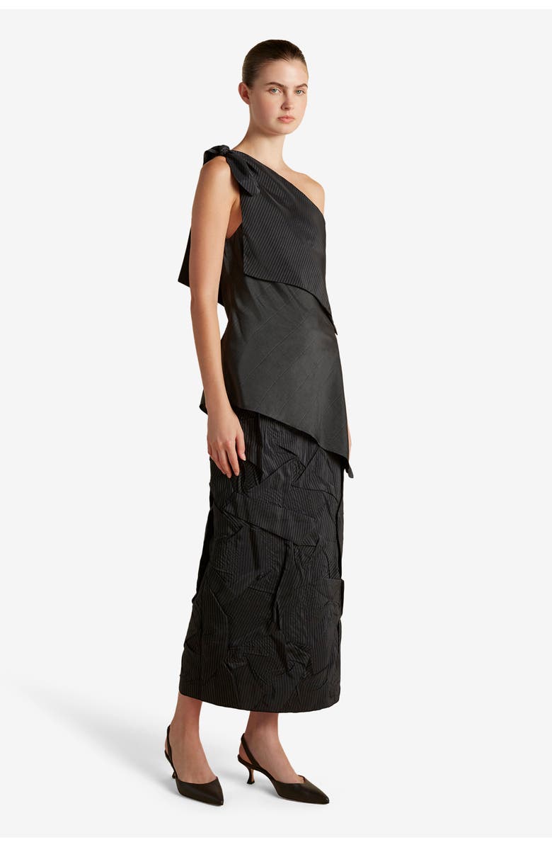 Marina Moscone Pinstripe Triangle Draped Top, Alternate, color, Black Pinstripe