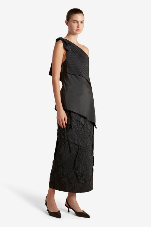 Marina Moscone Pinstripe Triangle Draped Top In Black