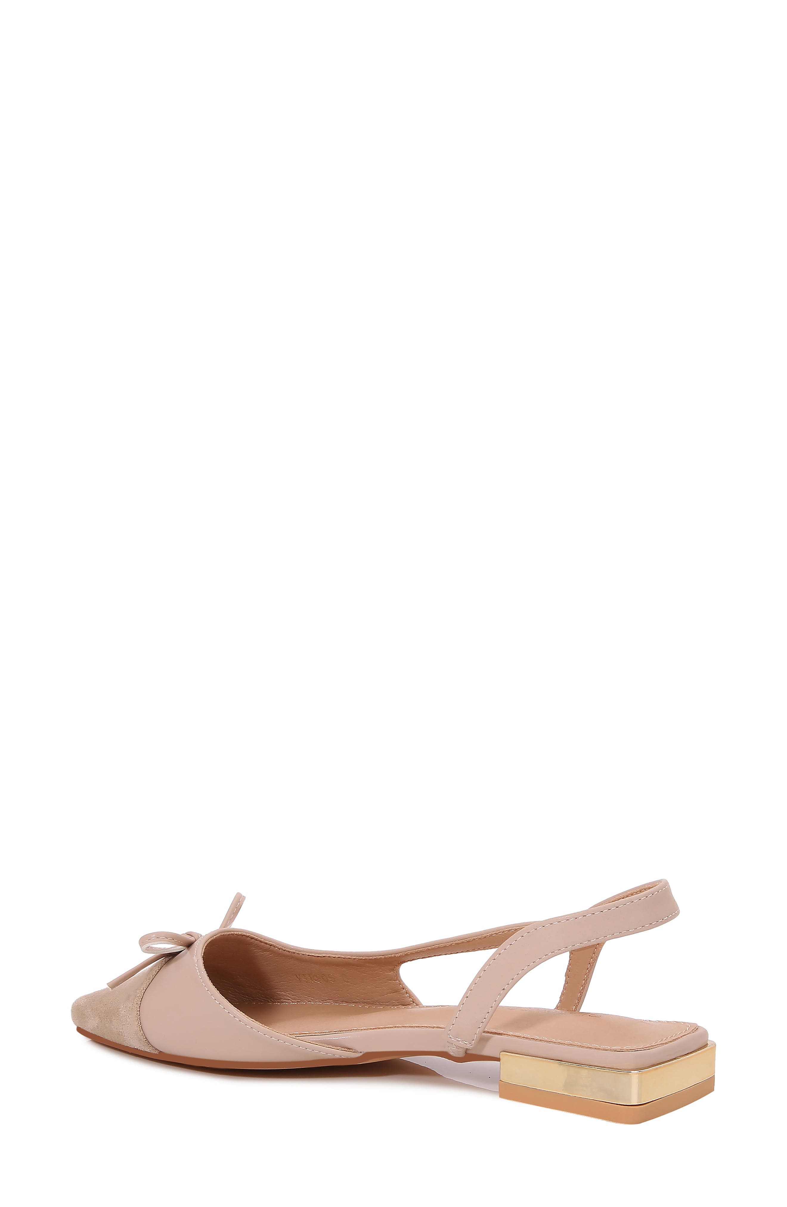 Bow Toe Cap Faux Leather Slingback Flat, Alternate, color, BEIGE COMBO