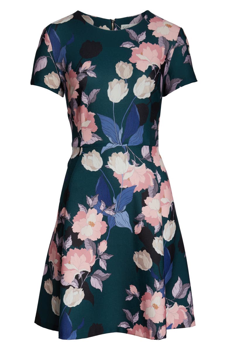 Eliza J Floral Print Short Sleeve Fit & Flare Dress, Alternate, color, 