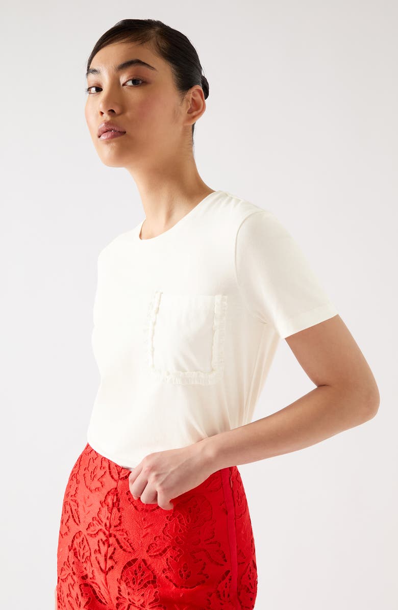 LK Bennett Hallly Frill Pocket Cotton T-Shirt, Alternate, color, Ivory