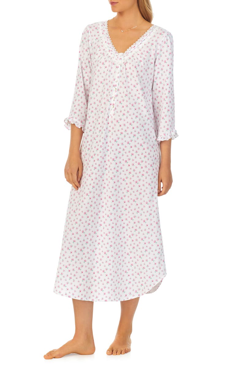Eileen West Rose Three-Quarter Sleeve Long Nightgown, Alternate, color,